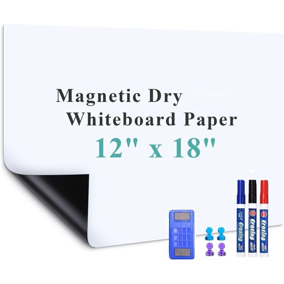 Small Self-Adhesive Whiteboard Sticker: 12" x 18" Receptive Dry Erase Wall Decal | No Ghosting Memo Board for Kitchen Cabinet, Locker & Desk | Peel & Stick