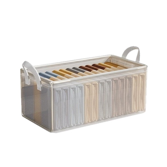 Small Semi-Transparent Rectangular Mesh Storage Bin with Handles, Back to School Dorm Room Essentials Organizer