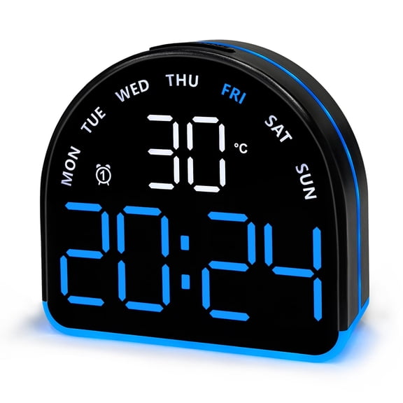 Small Semicircle Shaped LED Digital Alarm Clock with Night Light and 2 Sets of Alarms, Loud Bell with Temperature and Date Display, Bedside Clock for Living Room(Semicircle)