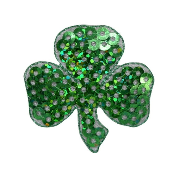 Small - Sequin - Irish Shamrock Clover - Iron on Applique/Embroidered Patch