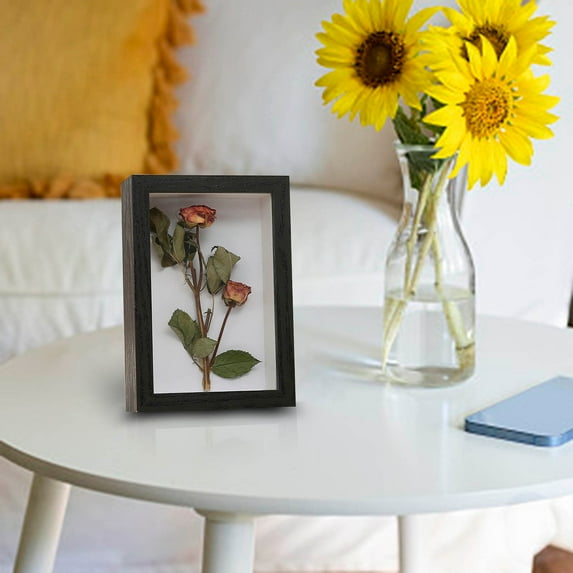 Small Shadow Box Picture Frame with HD Plexiglass Deep Wood Memory Box Display case for Flowers,Ticket,Memorabilia,Keepsake,Medal,Art and Photos