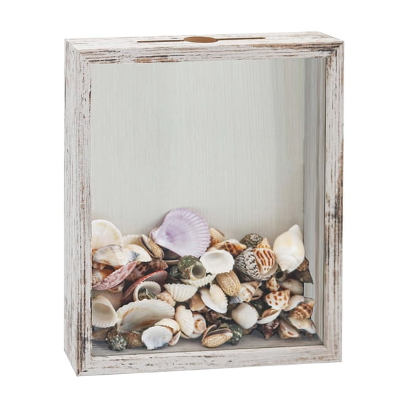Small Shadow Box Seashell Collection  8x10 Top Loading Display Case Frame with Slot, Movie Travel Sporting Events Concert Ticket Stubs Drink Beer Caps Memory Keepsake Box