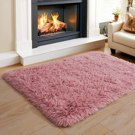 Small Shag Rug 2x3 for Bedroom, Soft Fuzzy Bedside Throw Area Rug for Living Room Dorm, Non Slip Plush Carpet Modern Home Decor Aesthetic for Entrance Nursery Kids Room, Blush