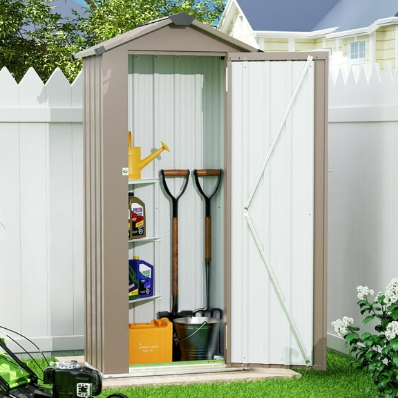 Small Shed Outdoor Storage 2.5X1.4 FT Galvanized Metal Garden Shed Waterproof with Lockable Door for Narrow Backyard, Patio, Garden