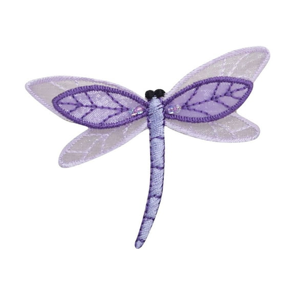 Small Sheered Layered Purple Dragonfly Iron on Embroidered Patch