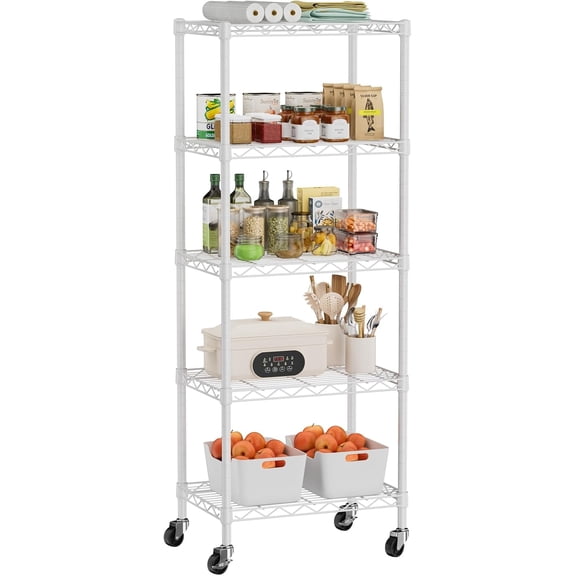 Small Shelves Storage Wire Metal Adjustable Shelf Unit with Wheels