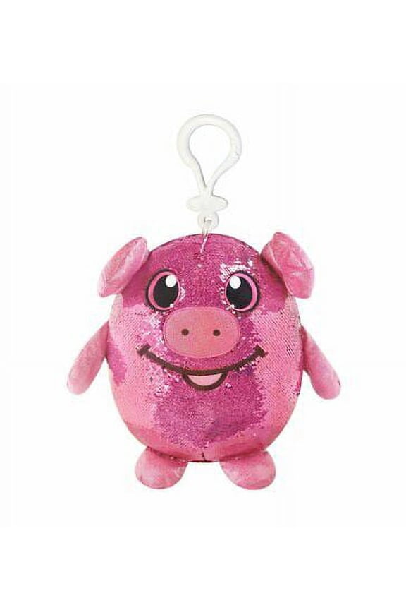 Small Shimmeez Toy - Clip-Ons Key Chain Pink Silver Pig Farm Animal Sequins