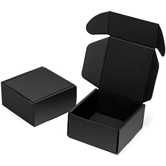 Small Shipping Boxes 4x4x2 Inches 25 Pack - Black Corrugated Cardboard Mailing Box for Small Business, Tab Locking Literature Mailer for Packing Jewelry Ornament Gift Craft Packaging Supplier