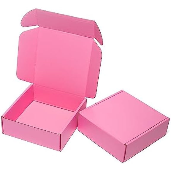 Small Shipping Boxes 6x6x2 Inches 25 Pack Pink Corrugated Cardboard Mailing Box, Cute Tab Locking Literature Mailer for Packing Jewelry Ornament Gift Craft Packaging Supplier