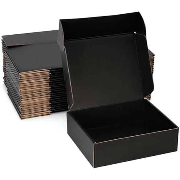 Small Shipping Boxes 8x5x2 Inch (25 Pack) - Sturdy Black Corrugated Cardboard Boxes for Small Business, Ecommerce, Mailing & Packaging | Recyclable Gift & Storage Boxes