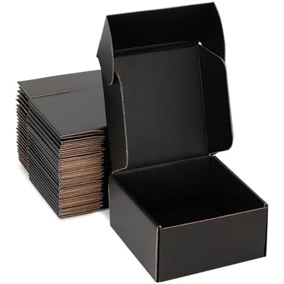 Small Shipping Boxes 8x8x4 Inch (25 Pack) - Sturdy Black Corrugated Cardboard Boxes for Small Business, Ecommerce, Mailing & Packaging | Recyclable Gift & Storage Boxes