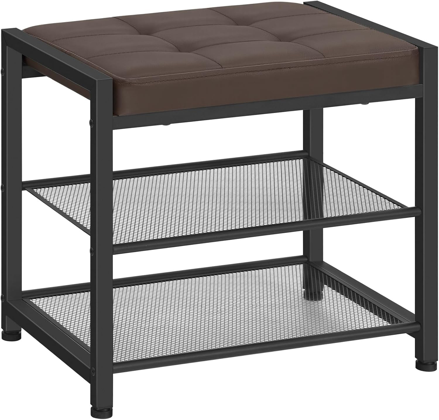 Shoe Bench With Cushion – 3-Tier Metal Shoe Rack Organizer For Entryway (Golden)