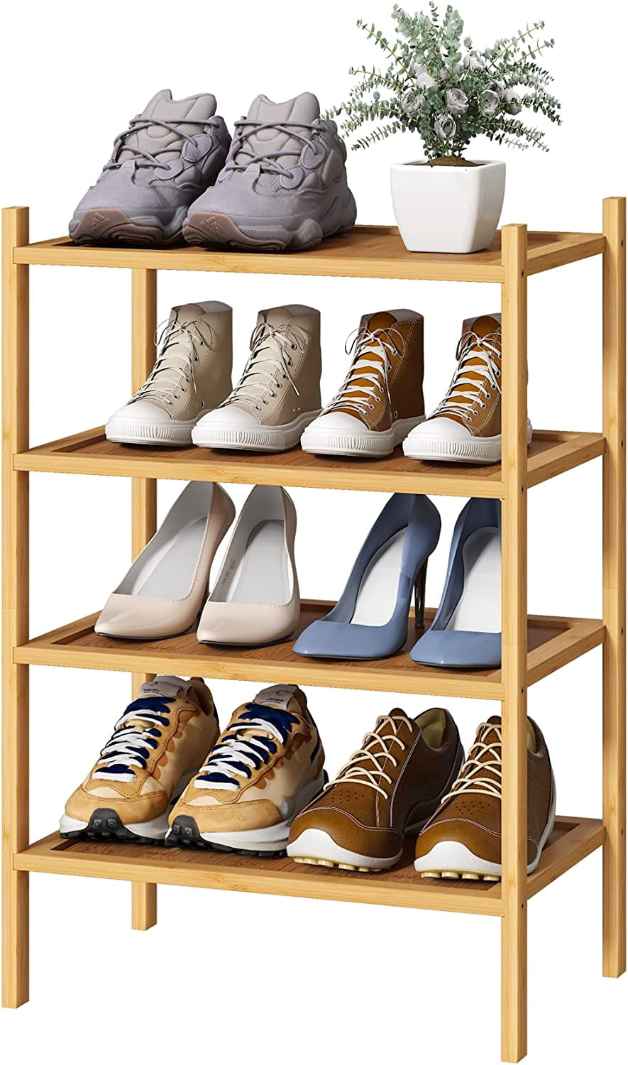 Small Gear Racks Small Shoe Rack, 4-Tier Bamboo Wood Shoe Rack for Entryway, Stackable ...