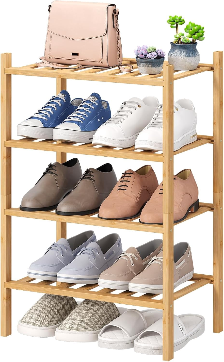 Shoe Rack Little Small Shoe Rack, 4-Tier Rack for Entryway, Bamboo Wood Shoe Shelf for ...