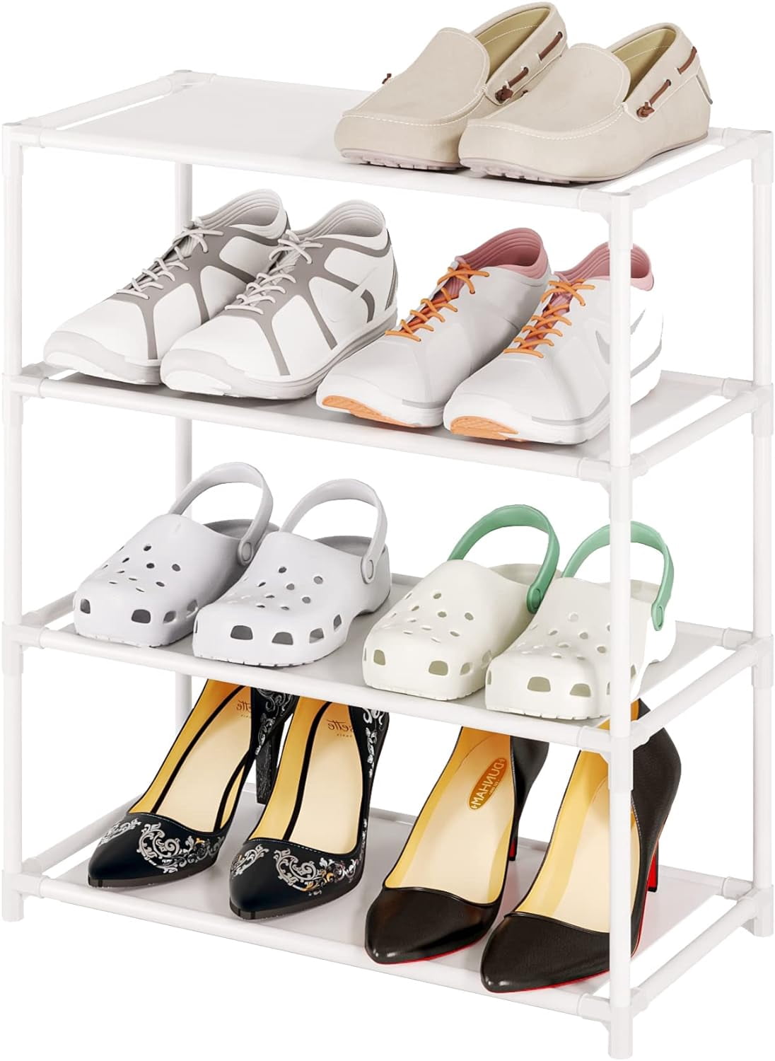 Small Shoe Rack 6-8 Pairs Sturdy Shoe Shelf 4-Tiers Narrow Stackable