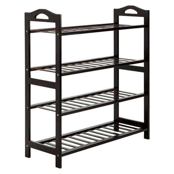 Small Shoe Rack, Entryway Shoe Rack with 4 Tier Storage, Coffee Bambbo Shoe Rack, Shoe Organizer for Entryway Hallway Front Door Living Room Laundry Room