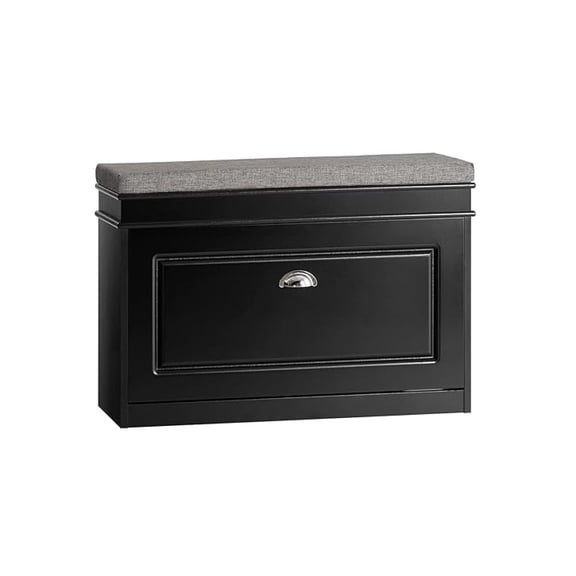 Small Shoe Storage , Black Narrow Shoe Cabinet for Entryway, Shoe Rack with Cushion&2 Tiers -Drawer, Closet Hallway Mudroom FSR82-L-SCH