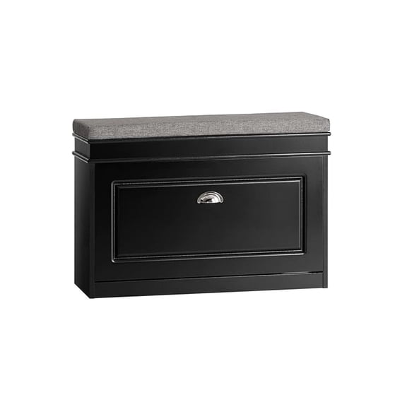 Small Shoe Storage , Black Narrow Shoe Cabinet for Entryway, Shoe Rack with Cushion&2 Tiers -Drawer, Closet Hallway Mudroom FSR82-L-SCH