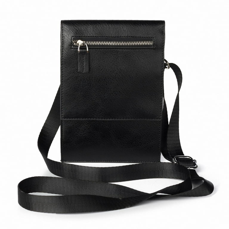 7 inch Leather Crossbody Bag, Black