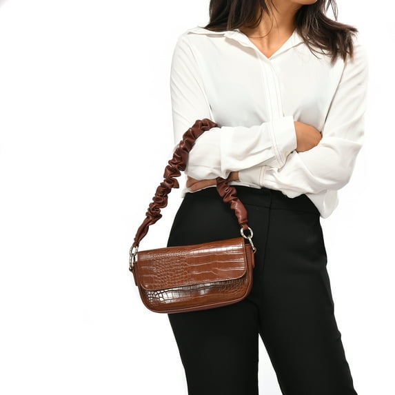 Small Shoulder Bag for Women Embossed Croco Pattern PU Tote for Daily Look