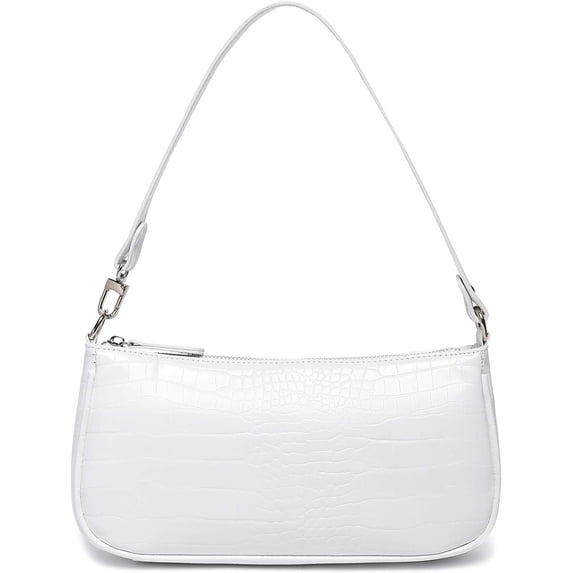 Small Shoulder Bags for Women Mini Handbags with Croc Pattern-White