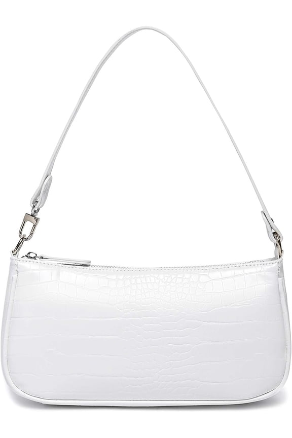Small Shoulder Bags for Women Mini Handbags with Croc Pattern-White