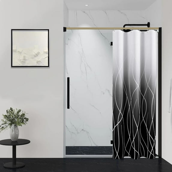 Small Shower Curtain Black Shower Curtains for Bathroom Fabric Ombre Shower Curtain Stripe Bath Curtains Decorative White Shower Curtain for Hotels RV Water Repellent, 36x72, Black