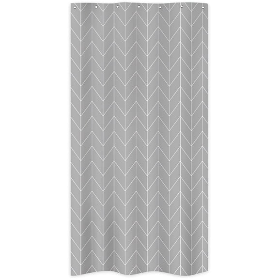 Small Shower Curtain Liner 36x72 Inches, Gray Herringbone Fabric Stall Curtain for RV Bathroom, Narrow Polyester Geometric Half Size Panel with Hooks