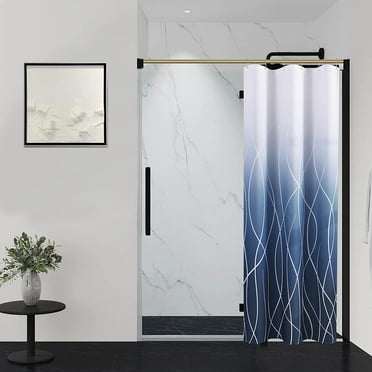 Small Shower Curtains with Hooks Blue Shower Curtain for Bathroom Ombre Fabric Shower Curtain Stripe Bath Curtains Decorative White Shower Curtain Water Repellent, 36x72, Navy
