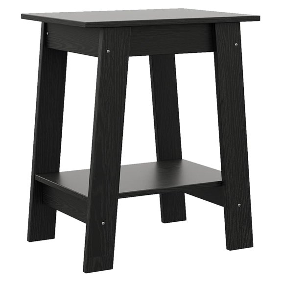 Small Side End Table with 2-Layer Storage Shelves, Rustic Wooden Bedside Table, Farmhouse Square Nightstand for Living Room, Bedroom, Entryway, Black
