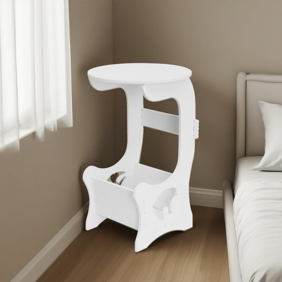 Small Side Table 2-Tier Slim Waist Circular End Table With Storage Shelf Compact Tea Sofa Table Round Corner Coffee Table Nightstand For Living Room Bedroom End Table