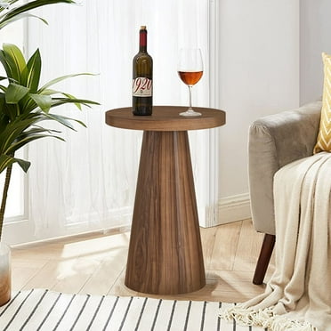 Oubayajia Small Side Table, Accent Table for Small Spaces, Wood Fluted Nightstand for Bedroom Living Room, Walnut