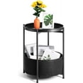 thumbnail image 1 of Small Side Table, Black Round End Table with Storage Basket, Metal Night Stand with Removable Tray, Small Bedside Table for Living Room, Bedroom, Nursery (Black), 1 of 7