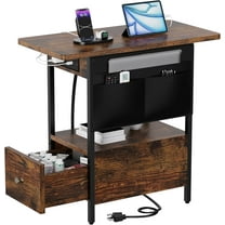 Small Side Table with Charging Station, Narrow Nightstand Bedside Tables with Storage Pocket for Living Room Bedroom, Sofa End Table with USB Ports and Power Outlets for Small Spaces