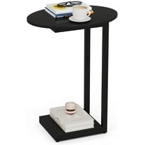 Small Side Table End Table - C-Shaped Wood Coffee Table TV Tray for Eating Couch Tables for Small Space, Living Room, (Black)