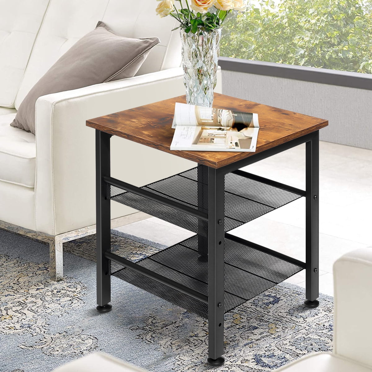 Vasagle nightstand set of 2 side sale tables end tables with adjustable mesh shelves
