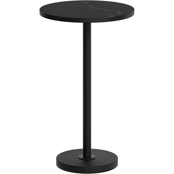 Small Side Table, Round Drink Table, Coffee End Tables for Small Spaces, - Tables for Living Room, Bedroom, Sofa Couch, Marble Black and Black