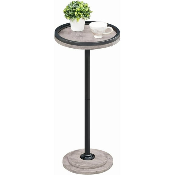 Small Side Table, Round Drink Table, Coffee Martini Table with Pedestal for Small Spaces in Living Room, Bedroom, Sofa Couch, Greige