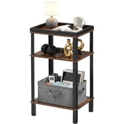 Small Side Table for Small Spaces - Slim End Table with Magazine Holder - 2 in 1 Design Narrow End Table Living Room - Skinny Bedside Table Nightstand Bedroom Thin Side Table, Rustic Brown