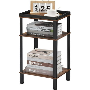 Small Side Table for Small Spaces - Slim End Table with Magazine Holder - 2 in 1 Design Narrow End Table Living Room - Skinny Bedside Table Nightstand Bedroom Thin Side Table, Rustic Brown