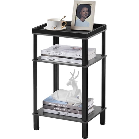 Small Side Table for Small Spaces - Slim End Table with Magazine Holder - 2 in 1 Design Narrow End Table Living Room - Skinny Bedside Table Nightstand Bedroom Thin Side Table (Grey)