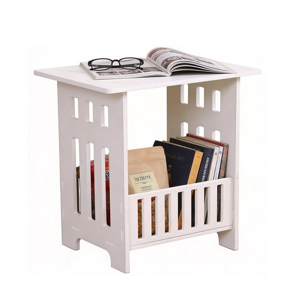 2-Tier Side Table for Small Spaces, Compact End Table, White Accent Table, Small Side Table for Living Room, Bedroom, Office, Bathroom13.4W10.3D15.8H
