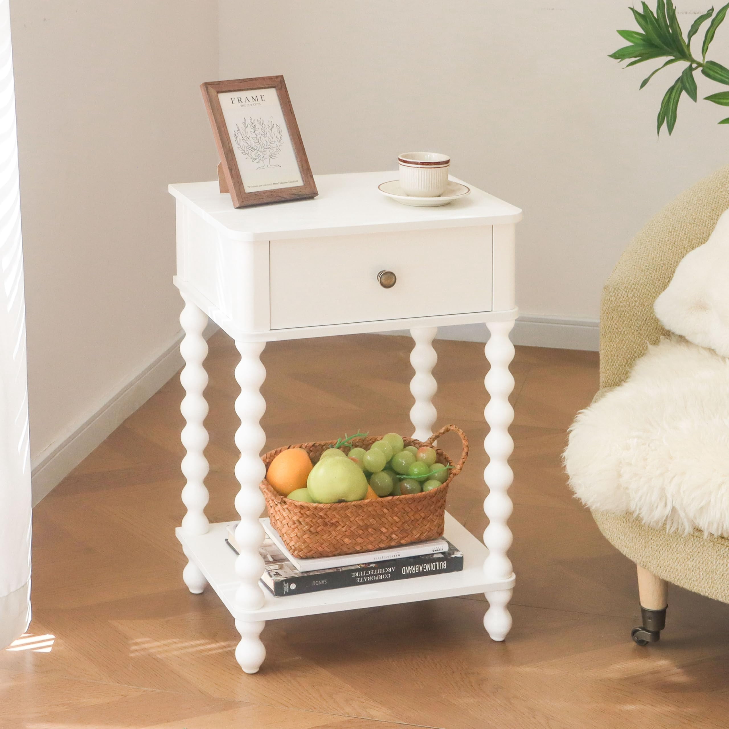 Small Side Table with Drawer for Living Room, Farmhouse End Bedside ...