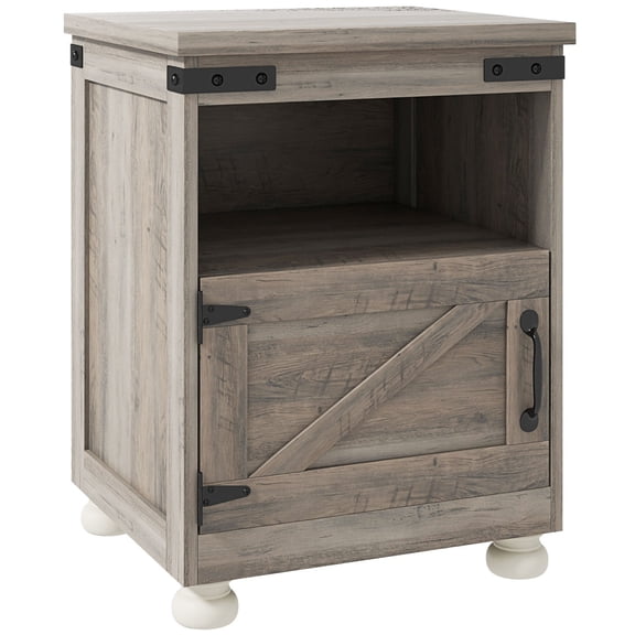 Small Side Table with Storage Rustic Farmhouse End Table with Open Shelf and Cupboard, Home Sofa Table, Gray