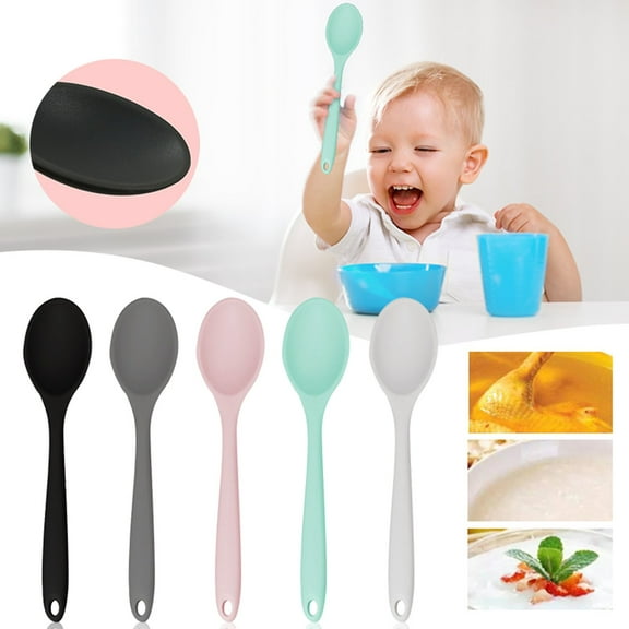 Small Silicone Food Spoon Heat Resistant Non Stick Surface for Easy Stirring and Supplement Feeding