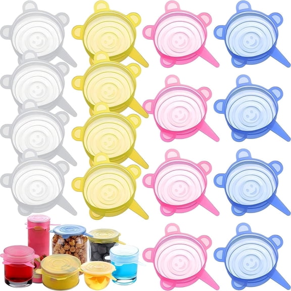 Small Silicone Jar Covers, 16 Pack Stretchable Food Storage Lids for Yogurt, Cans and Mason Jars, 2.6 to 3.3 Inch, Multicolor