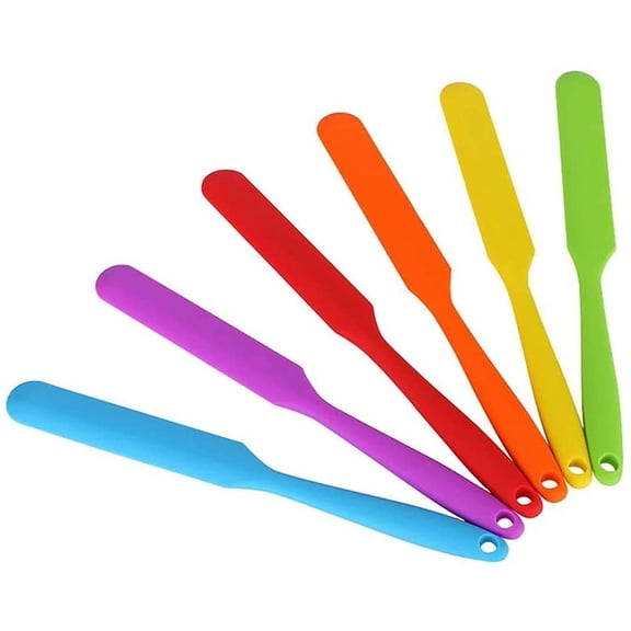 Small Silicone Spatulas Bulk for Kitchen, Baking, Cake Icing, Resin Craft(set of 6), Mini Silicon Scraper Tool, Jar Spatula with Long Handle Heat Resistant, Waxing Sticks Large with Slant for Hard Wa