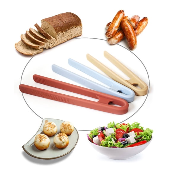 Small Silicone Tongs With Ribbed Tips, Compact Serving Tongs For Ice Cubes & Bread