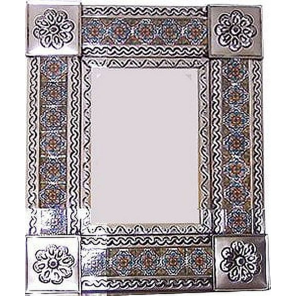 Small Silver Gerona Tile Talavera Tin Mirror
