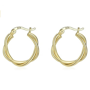 Small Silver Hoop Earrings- 925 Sterling Silver Post 14K Gold Plated Small Hoop Earrings Set| Twisted Silver Hoop Earrings for Women Men 15mm